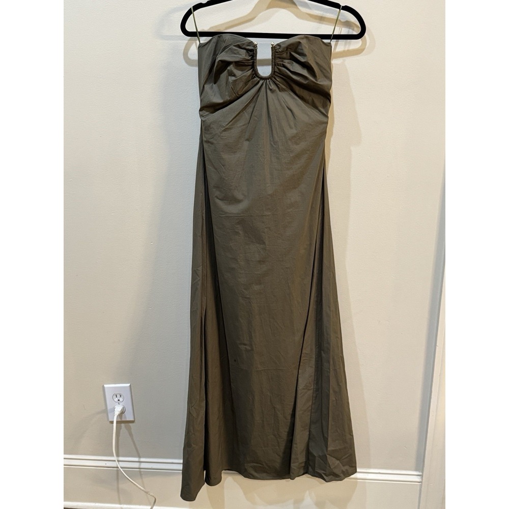Bardot Lora Poplin Maxi Dress In Khaki Size 6